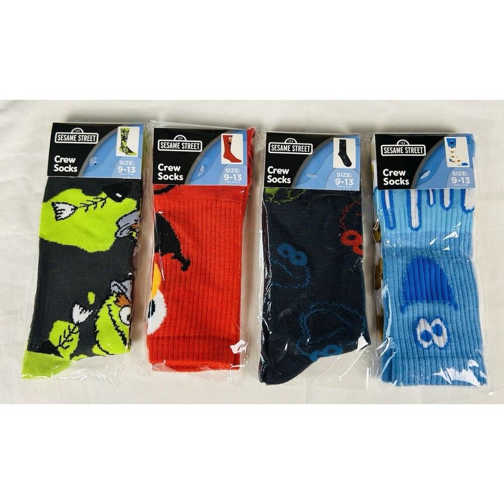 Sesame Street Characters Crew Socks Women's Size 9-13 Novelty Colorful Lot/4 New